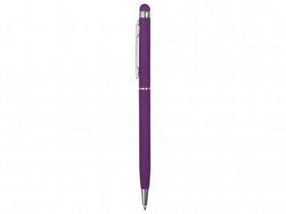 Ручка-стилус металлическая шариковая Jucy Soft soft-touch, фиолетовая, вид сбоку