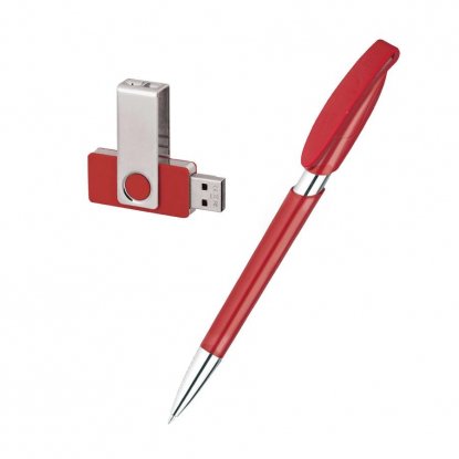 Набор ручка + флеш-карта 16Гб в футляре, красный