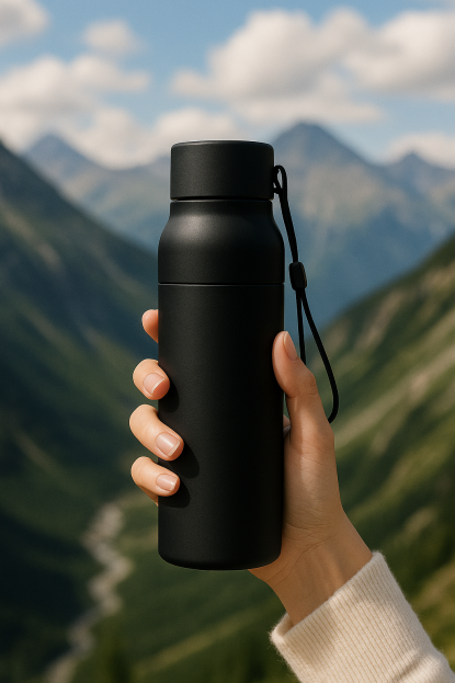 Термобутылка Button Black, черная