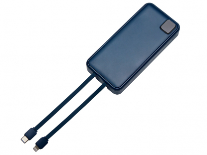 Внешний аккумулятор со встроенными кабелями Фрэйм Про, быстрая зарядка, 20000мач, темно-синий