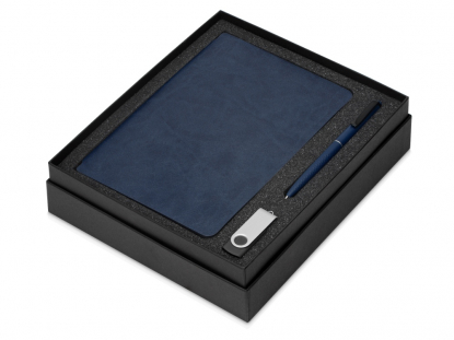 Подарочный набор Notepeno с блокнотом А5, флешкой и ручкой, темно-синий, в коробке