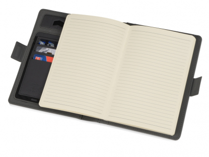 Органайзер с беспроводной зарядкой Powernote, 5000 mAh, светло-серый, открытый блокнот