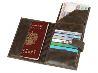 Бумажник путешественника Druid с отделением для паспорта, коричневый, с наполнением