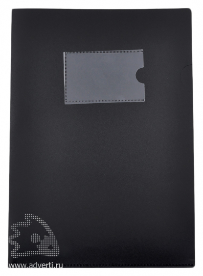 Папка-уголок А4 с карманом для визитки, черная