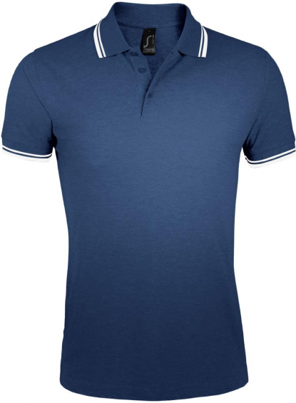 Рубашка поло мужская PASADENA MEN 200 с контрастной отделкой, тёмно-синяя с белым