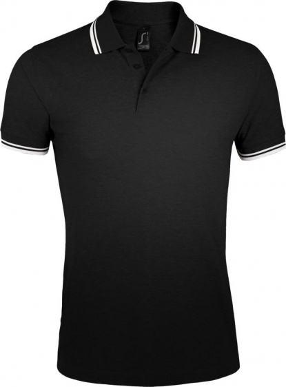 Рубашка поло мужская PASADENA MEN 200, с контрастной отделкой черная с белым