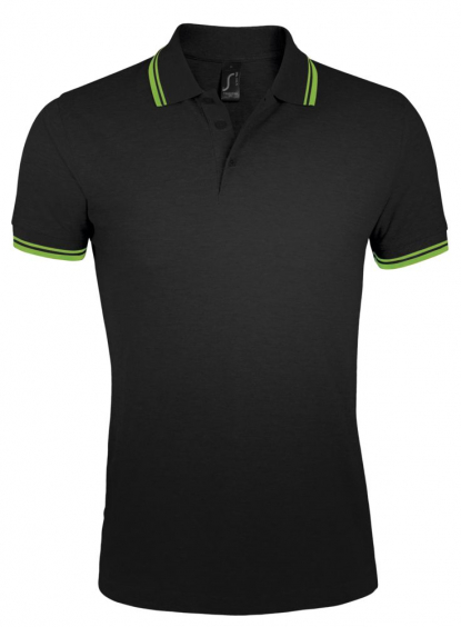 Рубашка поло мужская PASADENA MEN 200, с контрастной отделкой черный с ярко-зеленый