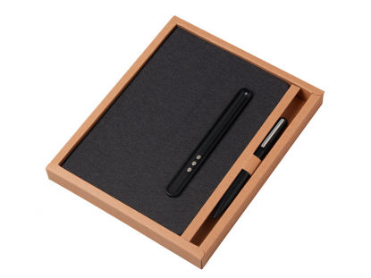 Блокнот А5 NotaBene с металлической шариковой ручкой и подставкой для телефона, черный