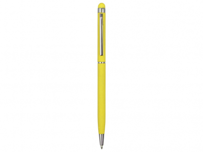 Ручка-стилус металлическая шариковая Jucy Soft soft-touch, желтая, вид сзади