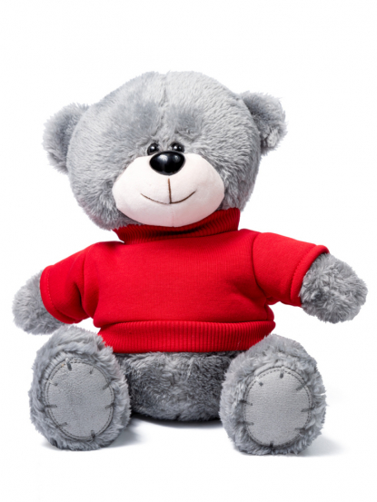 Мишка серый Ted в свитшоте, красный