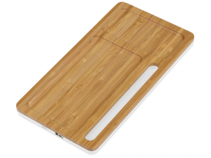 Беспроводное зарядное устройство-органайзер из бамбука Timber, коричневое, вид сверху