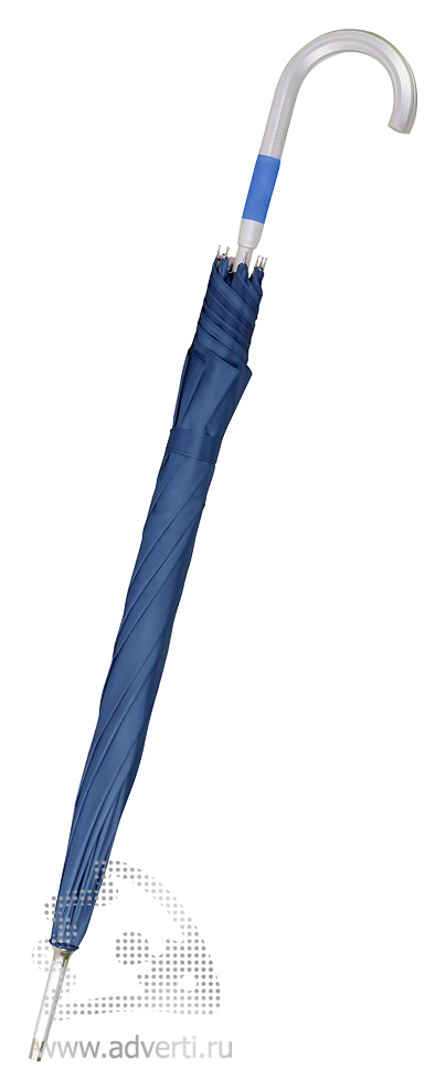 Зонт-трость Дождь с алюминиевой ручкой, полуавтомат, синий, сложенный