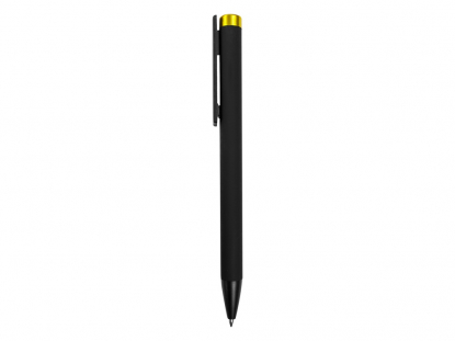 Ручка металлическая шариковая Taper Metal soft-touch, черная с желтым