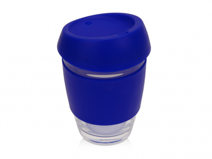 Стеклянный стакан с силиконовой крышкой и манжетой Monday, синий