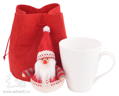 Набор: мягкая игрушка Дед Мороз, кружка на 260 мл в подарочной упаковке, красный 