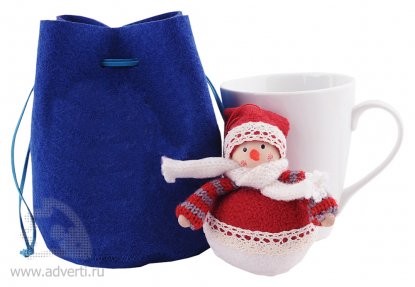 Набор: мягкая игрушка Снеговик, кружка на 260 мл в подарочной упаковке, синий