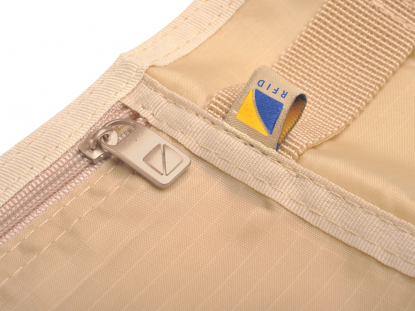 Сумка-кошелек на пояс c RFID защитой, бежевая, близко