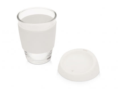 Стеклянный стакан с силиконовой крышкой и манжетой Monday, белый, открытый