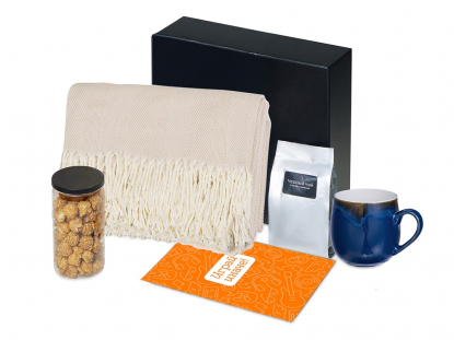 Подарочный набор Re:y. Haven с пледом, кружкой и чаем, синий
