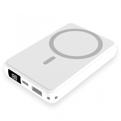 Магнитный внешний аккумулятор Quantum с беспроводной зарядкой (15W), 10000 mah, белый