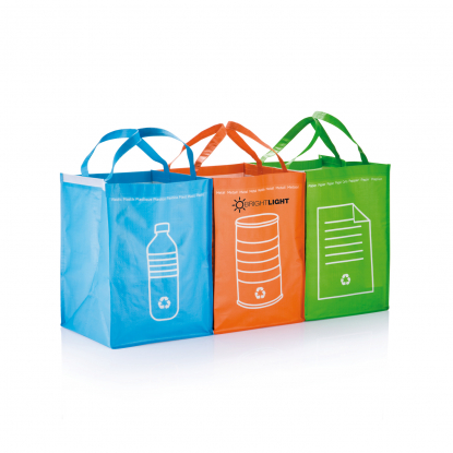 3 сумки для сортировки мусора, пример нанесения