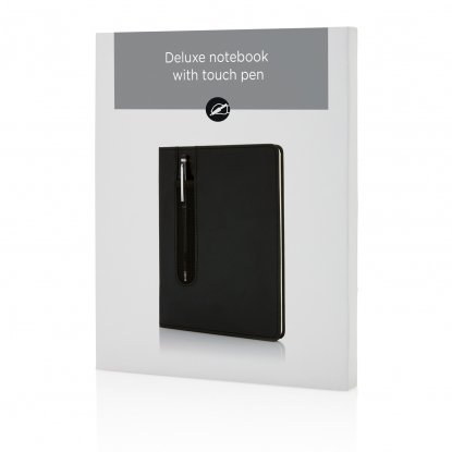 Блокнот для записей Deluxe формата A5 и ручка-стилус, черный, коробка