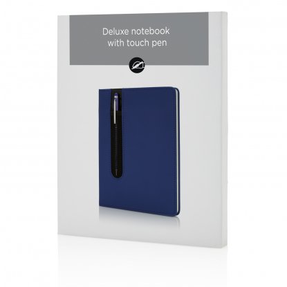 Блокнот для записей Deluxe формата A5 и ручка-стилус, темно-синий, коробка