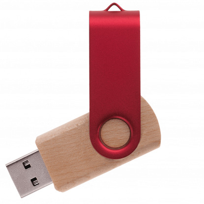 Флешка TWIST WOOD COLOR, светлая с красным