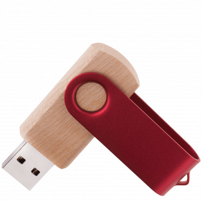 Флешка TWIST WOOD COLOR, светлая с красным