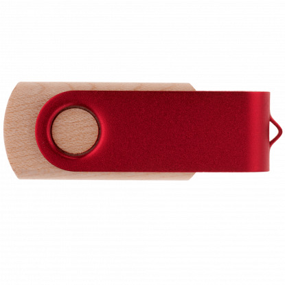 Флешка TWIST WOOD COLOR, светлая с красным