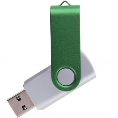 Флешка TWIST COLOR, серебристая с зелёным