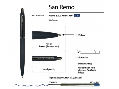 Ручка металлическая шариковая San Remo, софт тач, темно-синяя