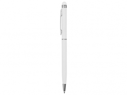 Ручка-стилус металлическая шариковая Jucy Soft soft-touch, белая, вид сбоку