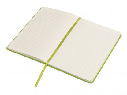 Блокнот А5 Magnet soft-touch с магнитным держателем для ручки, ярко-зеленый, открытый