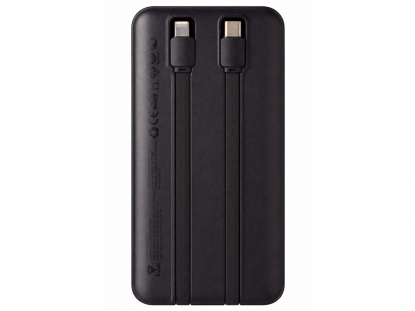 Внешний аккумулятор со встроенными кабелями Фрэйм Квик, быстрая зарядка, 10000 мАч, черный