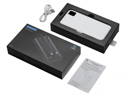 Внешний аккумулятор со встроенными кабелями Фрэйм Про, быстрая зарядка, 20000мач, белый