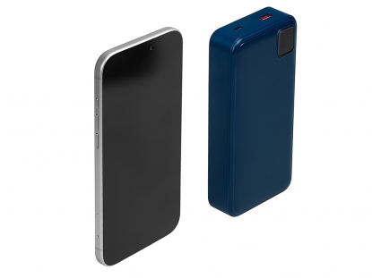 Внешний аккумулятор со встроенными кабелями Фрэйм Про, быстрая зарядка, 20000мач, темно-синий