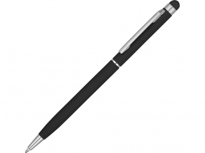 Ручка-стилус металлическая шариковая Jucy Soft soft-touch, черная