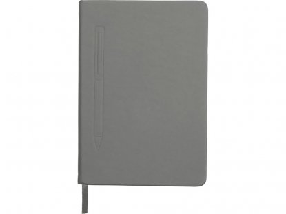 Блокнот А5 Magnet soft-touch с магнитным держателем для ручки, серый, вид спереди