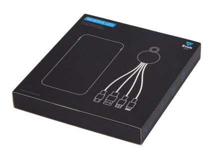 Набор из внешнего аккумулятора и универсального кабеля с подсветкой лого Reserve LED, 10000mAh, темно-синий