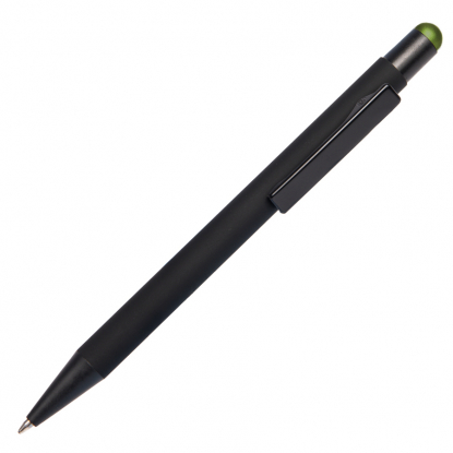 Ручка шариковая FACTOR BLACK со стилусом, черная с зеленым