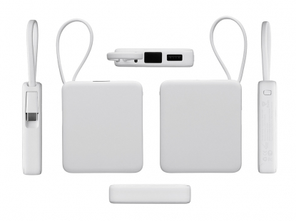 Внешний аккумулятор со встроенным кабелем USB-C Дэнси, 5000 мАч, белый