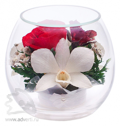 Композиция из роз и орхидей в чаше