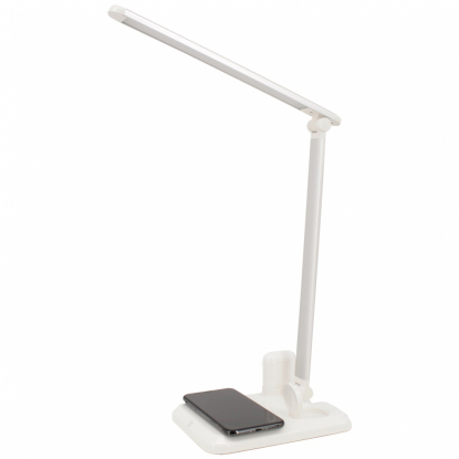 Настольная лампа Geek с беспроводной зарядкой, белая, пример использования