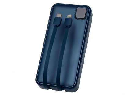 Внешний аккумулятор со встроенными кабелями Фрэйм Про, быстрая зарядка, 20000мач, темно-синий