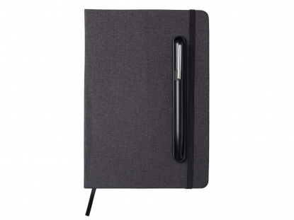 Блокнот А5 NotaBene с металлической шариковой ручкой и подставкой для телефона, черный