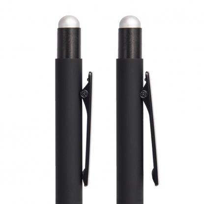 Ручка шариковая FACTOR BLACK со стилусом, черная с серебристым