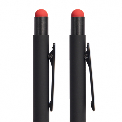 Ручка шариковая FACTOR BLACK со стилусом, черная с красным
