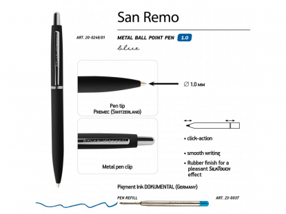Ручка металлическая шариковая San Remo, софт тач, черная