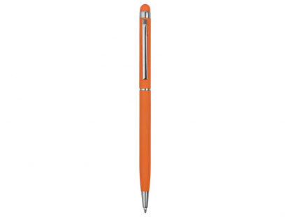 Ручка-стилус металлическая шариковая Jucy Soft soft-touch, оранжевая, вид сзади